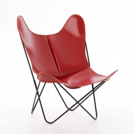 Fauteuil AA cuir lisse rouge