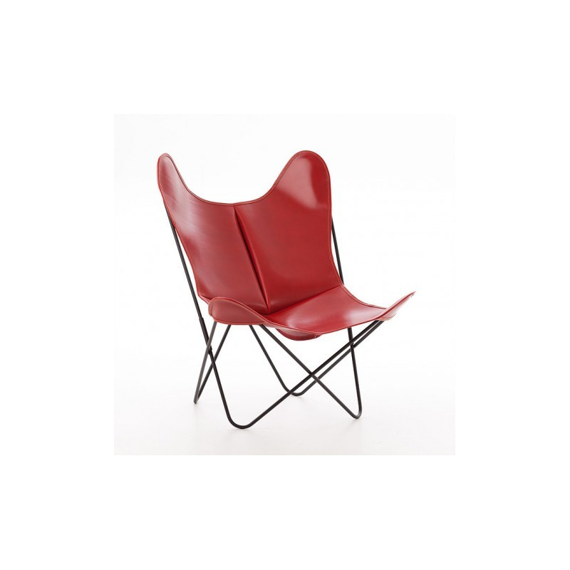 Fauteuil AA cuir lisse rouge