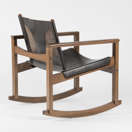 PEGLEV - Rocking Chair en cuir et bois massif