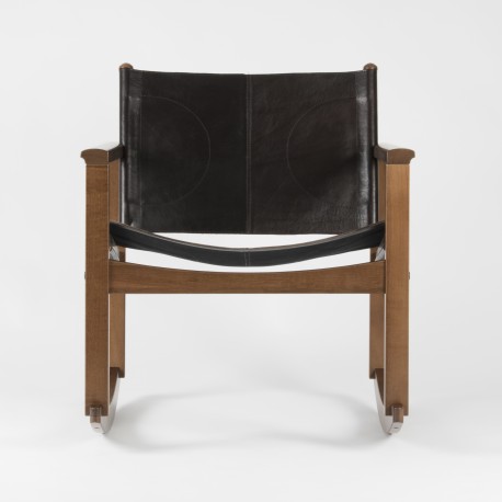 PEGLEV - Rocking Chair en cuir et bois massif