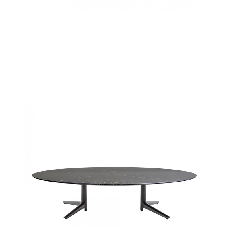 Table Multiplo low / plateau ovale en verre / extérieur