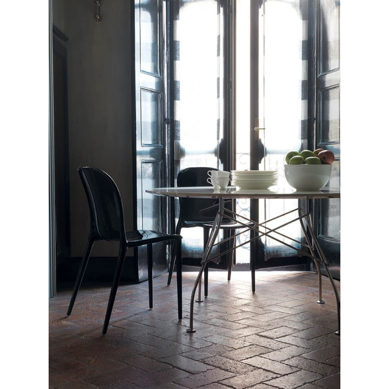 Table Glossy / plateau ovale en verre / structure doré