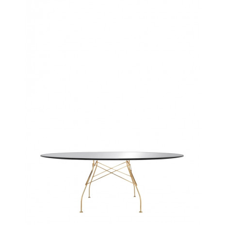 Table Glossy / plateau ovale en verre / structure doré