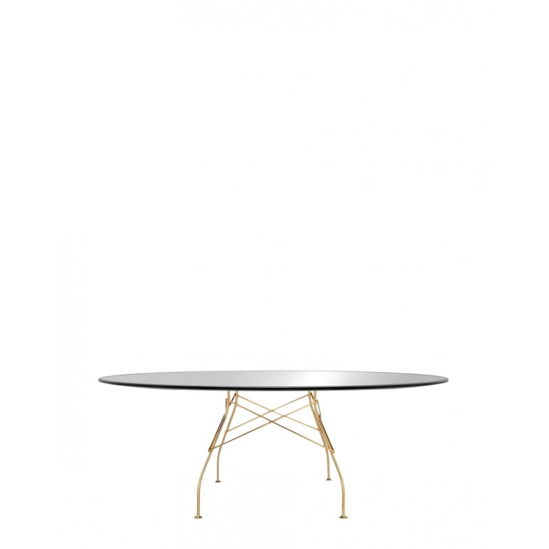 Table Glossy / plateau ovale en verre / structure doré