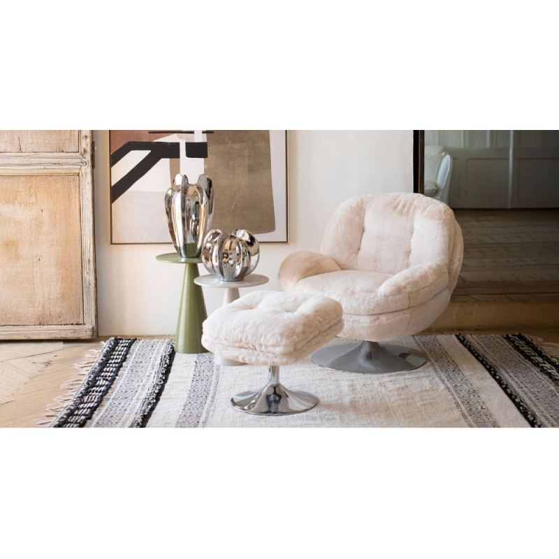 Repose Pied Memento Fausse Fourrure Blanc
