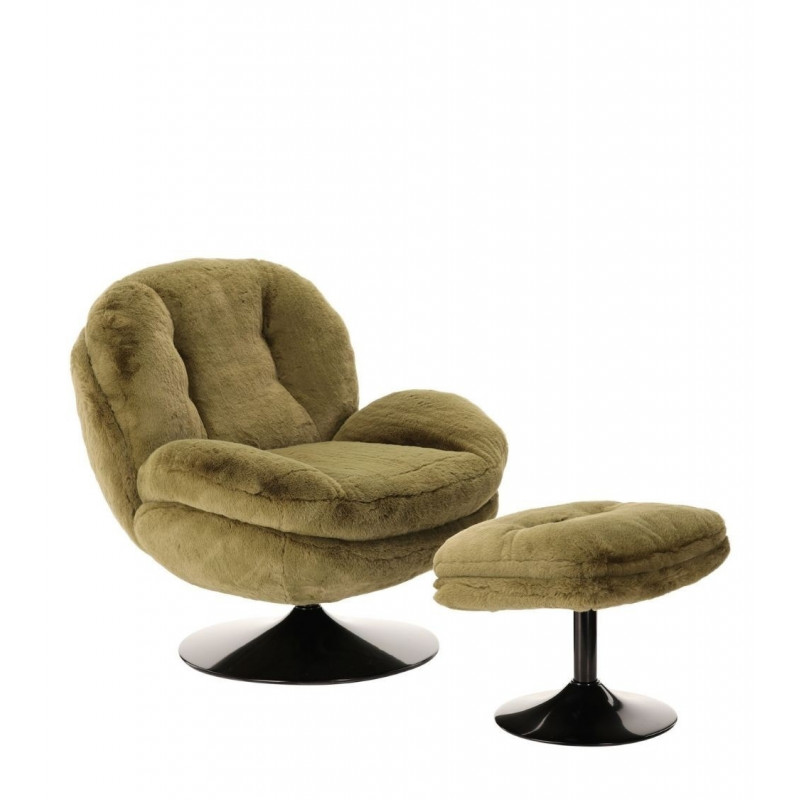 Repose Pied Memento Fausse Fourrure Kaki