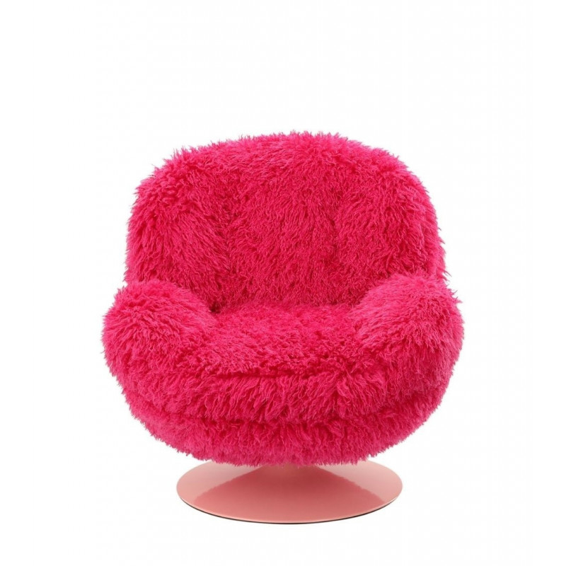 Fauteuil Memento Fausse Fourrure Poils Longs Fuschia