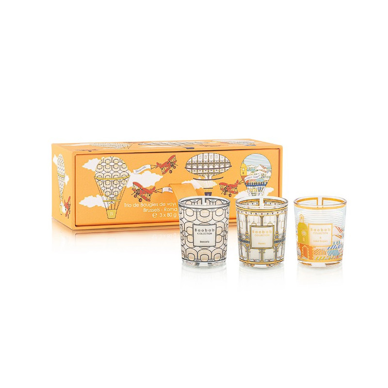 Trio De Bougies De Voyage Bruxelles-Rome-Saint-Tropez
