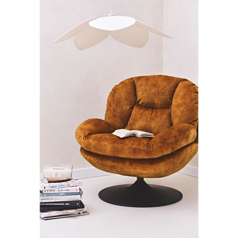 Fauteuil Pivotant En Velours Ocre