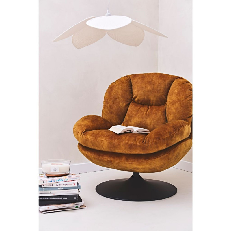 Fauteuil Pivotant En Velours Ocre