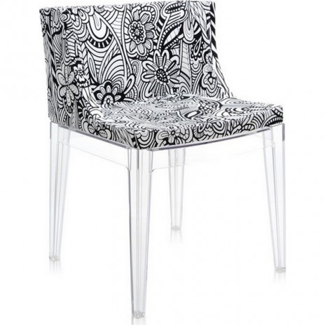 Fauteuil Mademoiselle tissus Missoni / structure transparente